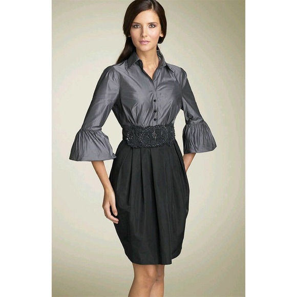BCBGMaxAzria Dresses & Skirts - BCBG MAXAZRIA • Silk Taffeta Black Gray Dress Sz 8
